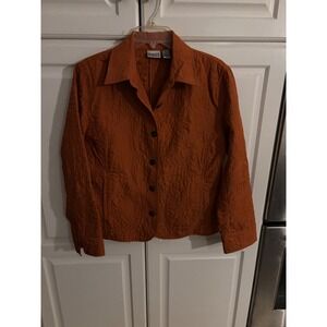 Chicos Quilted Jacket Orange Burnout Paisley Print Button Front‎ Women Size 1